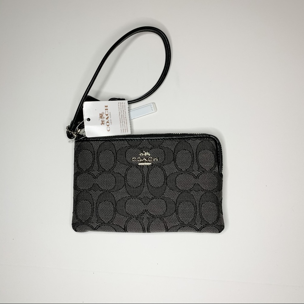 Coach Corner Zip Wristlet Signature C Canvas Black
